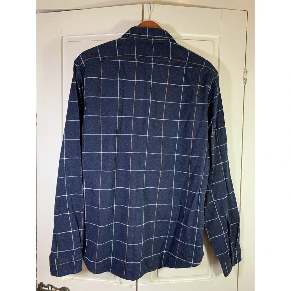 J Crew Flannel Shirt‎ Mens Large Button Blue Plaid Pocket Cabincore Cozy Preppy